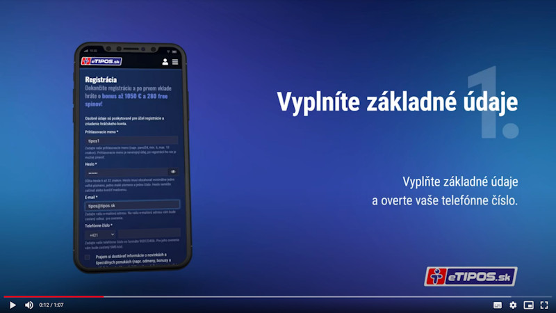 video tutorial for mobile registration on etipos.sk